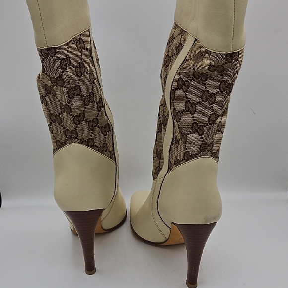 Gucci Cream and Brown Heeled Boots - Picture 4 of 17